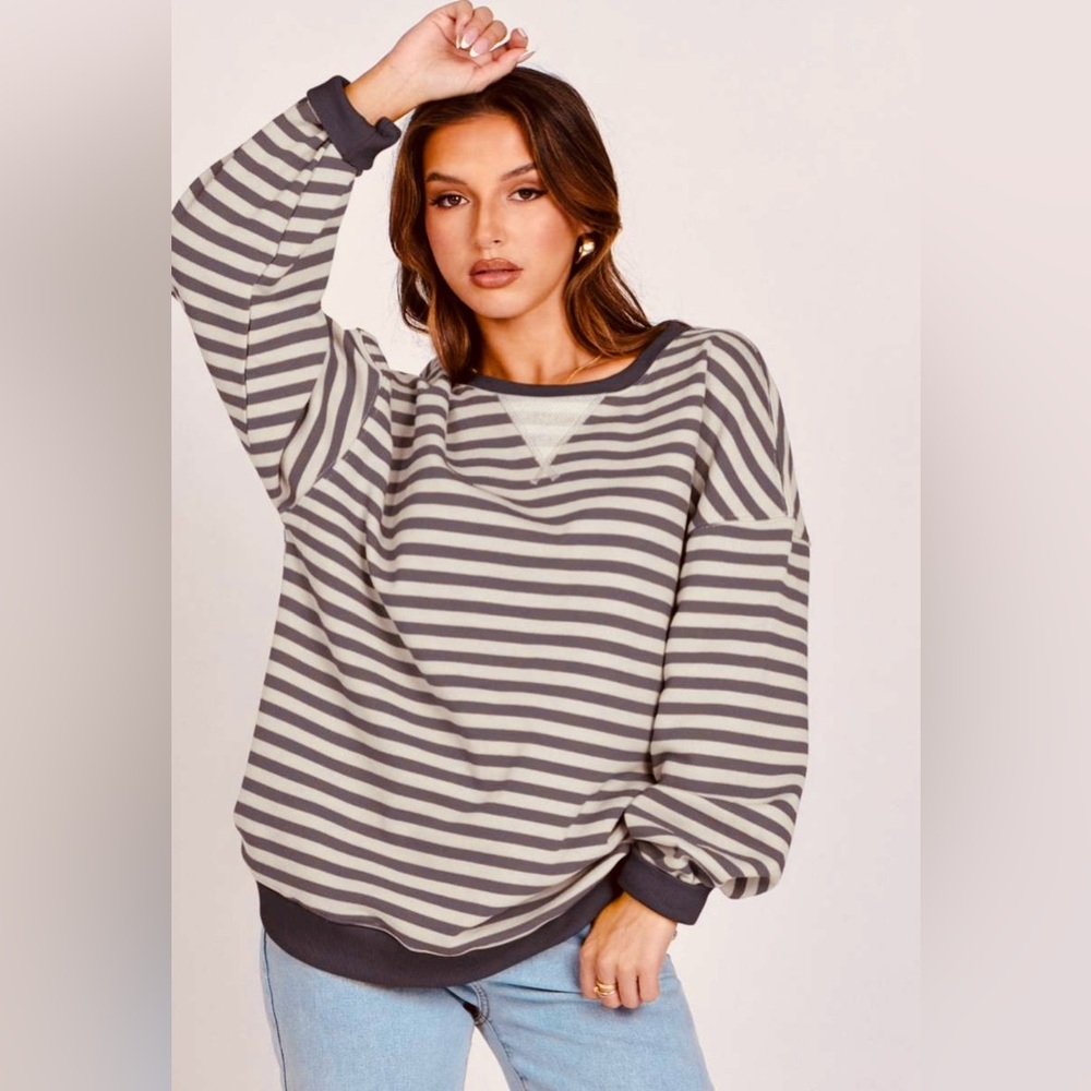 Vintage Striped Crewneck Sweatshirt Sweater Lightweight Oversized Nautical Soft